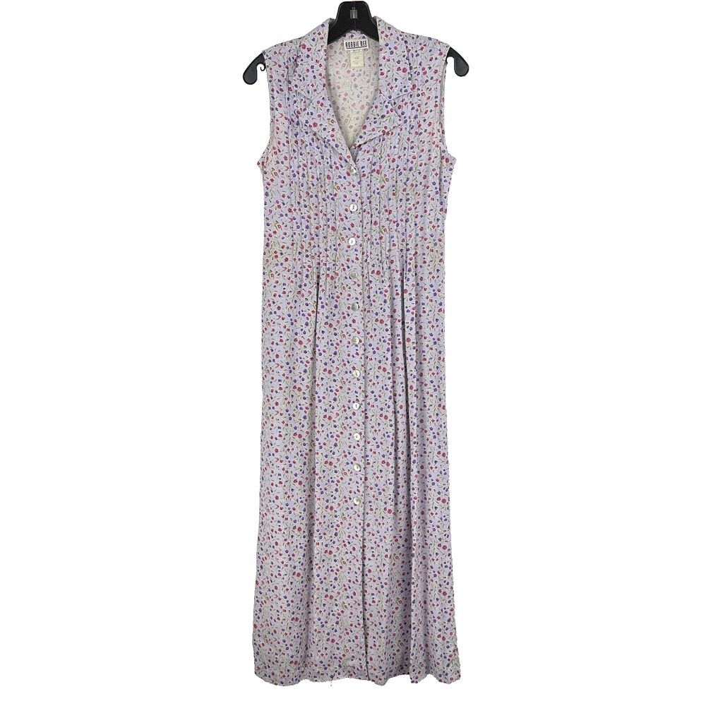 Vtg Robbie Bee Dress Womens 6 Purple Pink Ditsy Floral Pleated Sleeveless Grunge